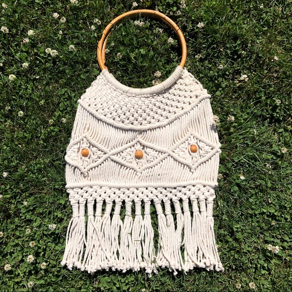 Handbags - 🌸HOST PICK🌸Macrame Wooden Handle Cotton Bag